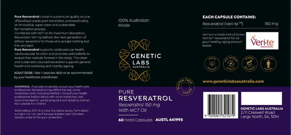 Genetic Labs Australia  Resveratrol Supplement | Australian Made | 60 x 150mg