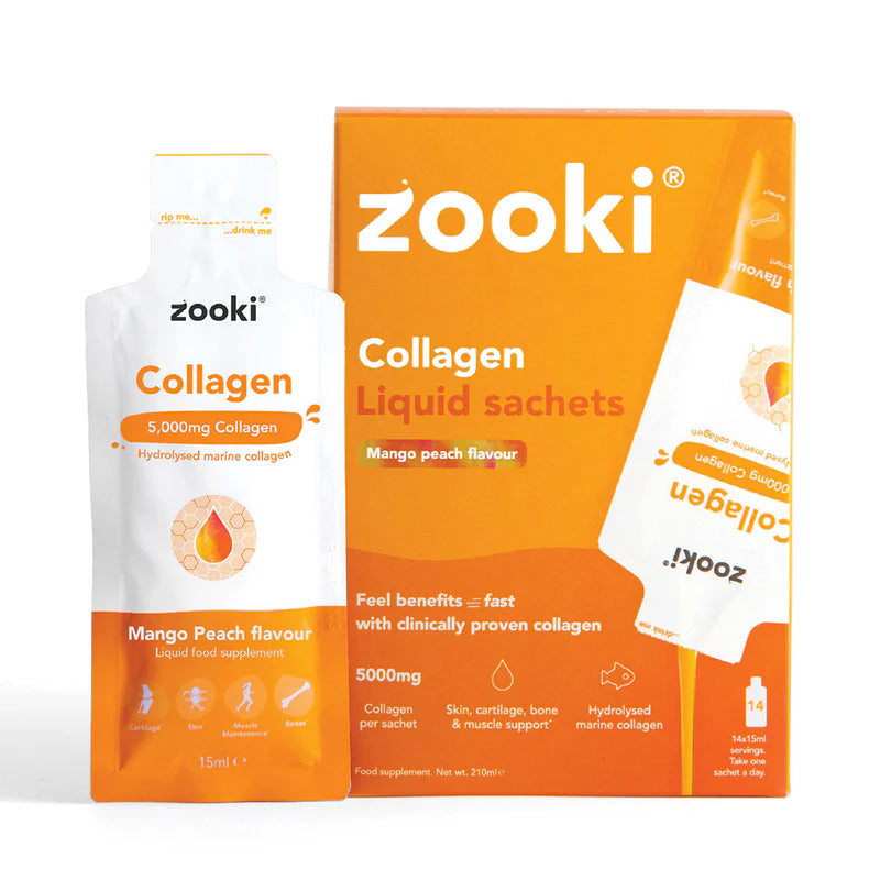 Zooki Marine Collagen 5,000mg, Mango Peach Flavour - 30x15ml Liquid Sachets