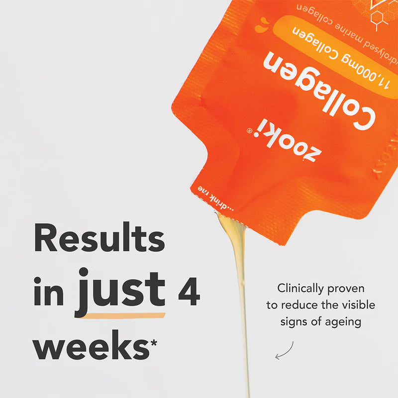 Zooki Super Strength Marine Collagen 11,000mg, Mango Peach Flavour - 30x18.5ml Liquid Sachets