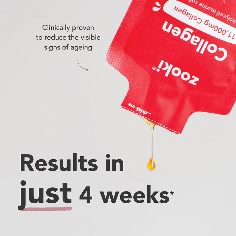 Zooki Super Strength Marine Collagen 11,000mg, Sour Cherry Flavour - 30x18.5ml Liquid Sachets