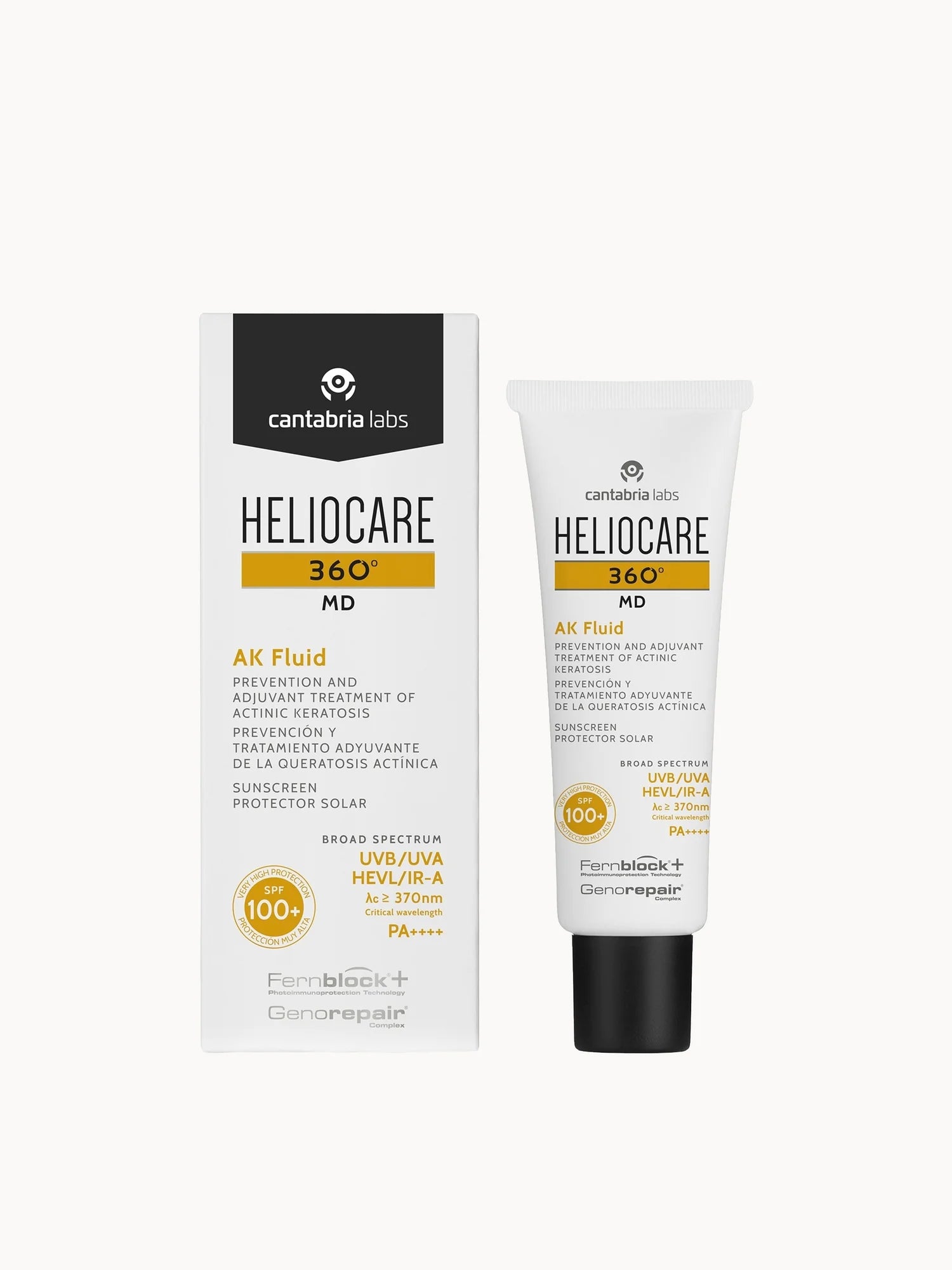 Heliocare 360 Fluide Crème SPF50+ 50ml / Crème Solaire Visage/Protection quotidienne anti-âge UVA, UVB, lumière visible et infrarouge-A/Peaux sèches et normales/Hydratant